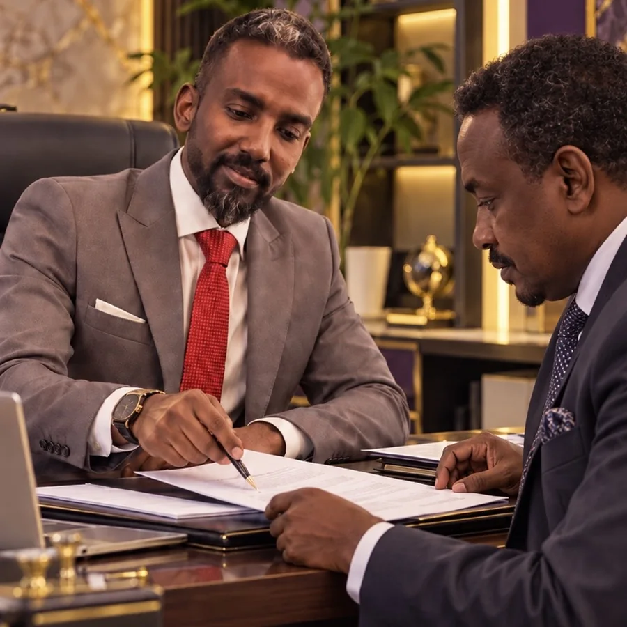 محمد عبدالرحيم في اجتماع مع شريك أعمال